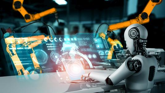 过程的人工智能概念用于工厂生产装配的机械化工业器人和械臂图片素材